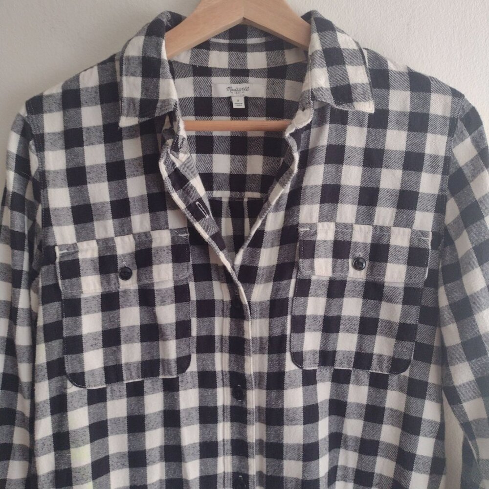 Madewell Checkered Flannel Shirt S Black White Check Cotton L/S Top - Picture 3 of 7